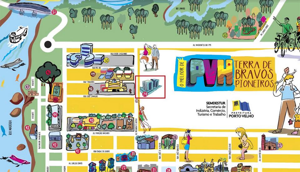 Carta de atrações culturais, ecológicas e históricas, primeiro mapa turístico de Porto Velho contempla edifício-sede do MP