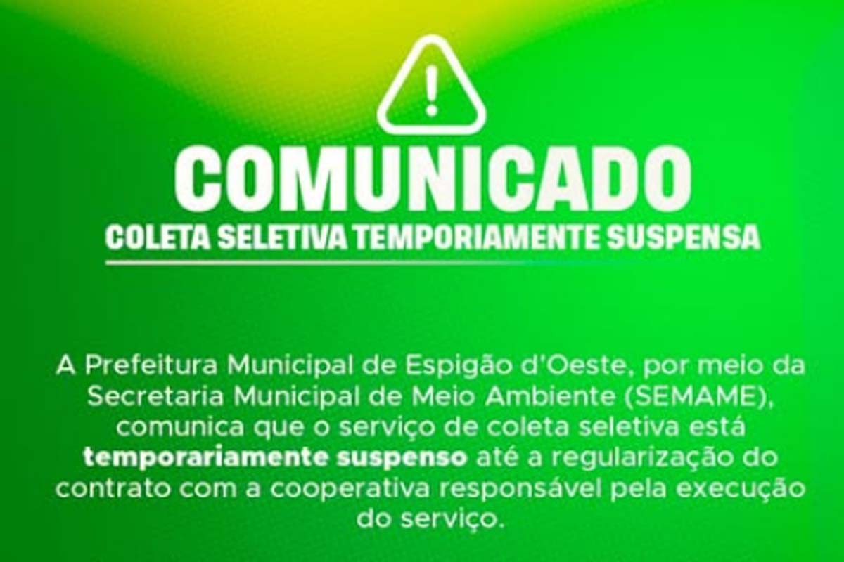 Coleta seletiva está temporariamente suspensa em Espigão do Oeste