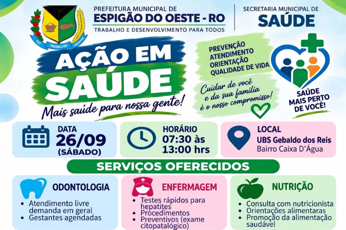 Prefeitura convida toda a comunidade para participar da Ação em Saúde na UBS Gebaldo dos Reis