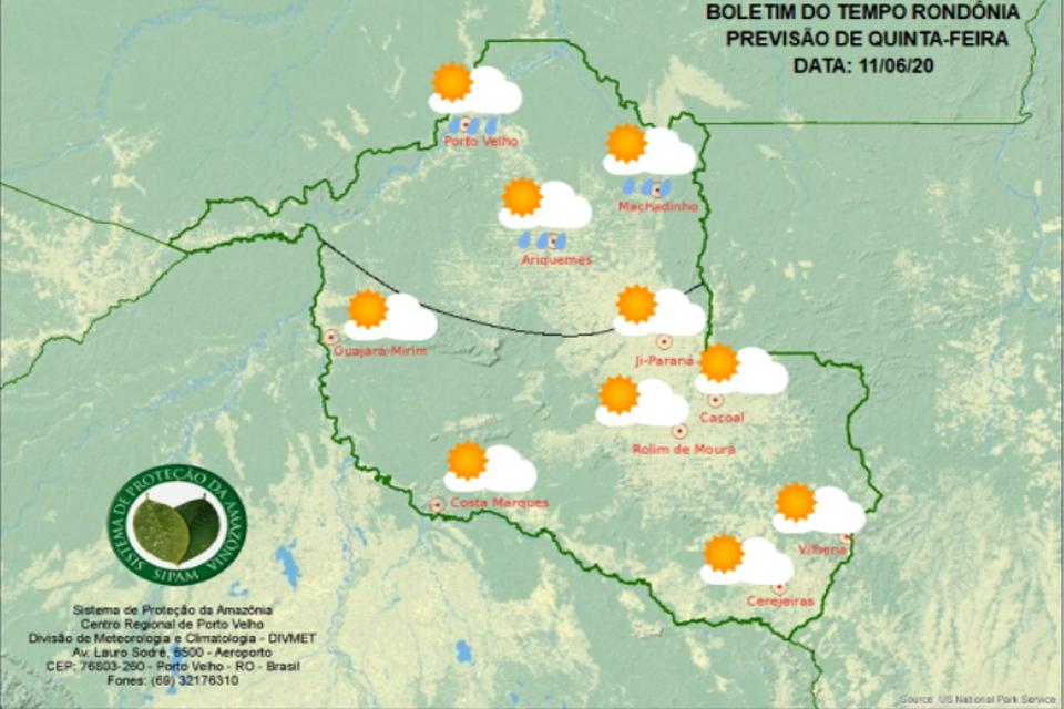 Confira a previsão do tempo para esta quinta-feira em Rondônia