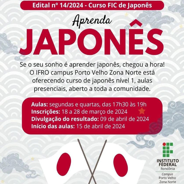 IFRO Zona Norte oferta 20 vagas em Curso de Japonês