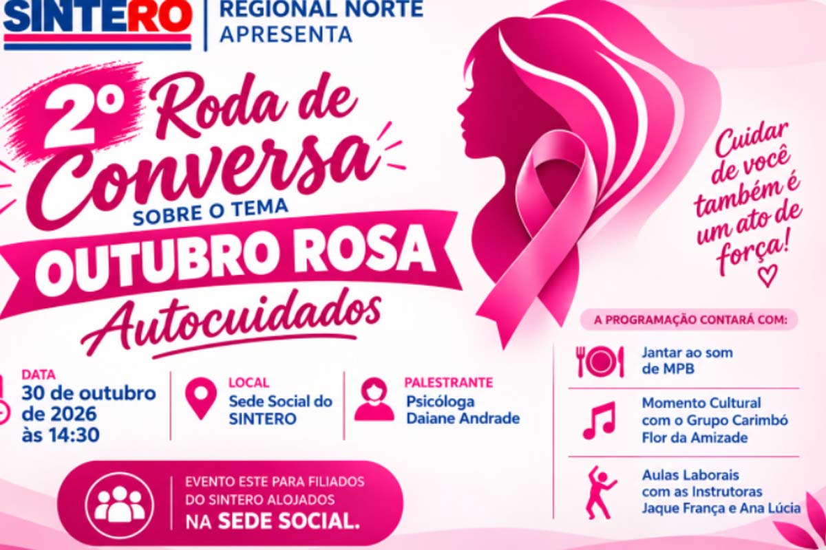 SINTERO convida alojados para a 2ª Roda de Conversa sobre Outubro Rosa; Encontro vai acontecer na sede social