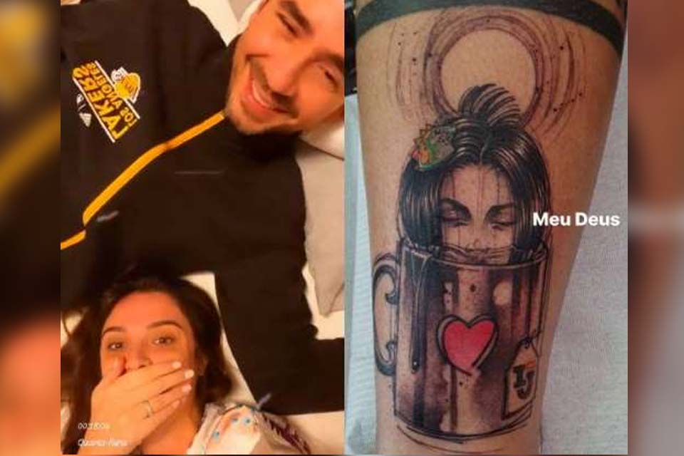Felipe Andreoli tatua rosto de Rafa Brites pelos 10 anos que eles estão juntos