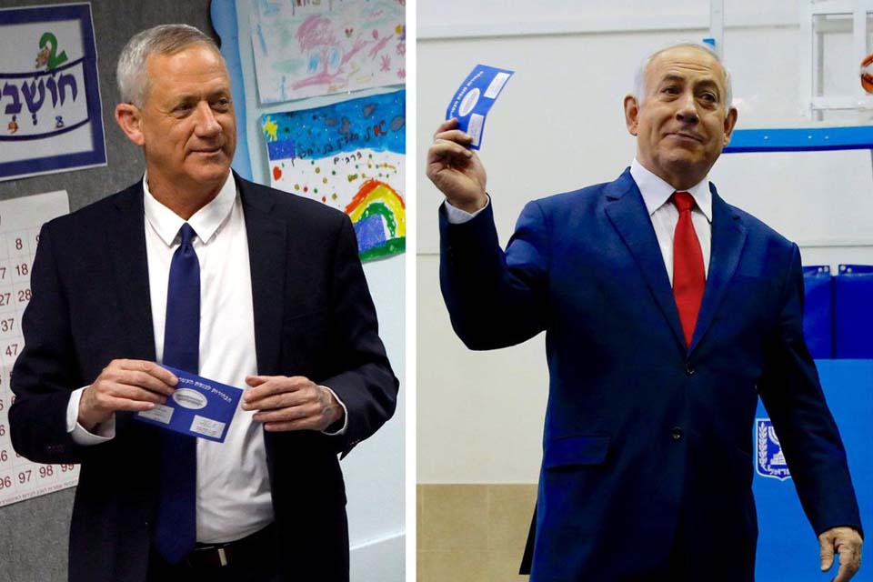 Israel: projeções mostram empate técnico entre Netanyahu e Gantz