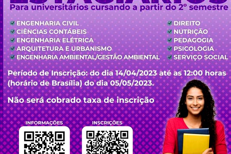 Prefeitura abre inscrições de Processo Seletivo para estágio remunerado para estudantes de cursos de nível superior