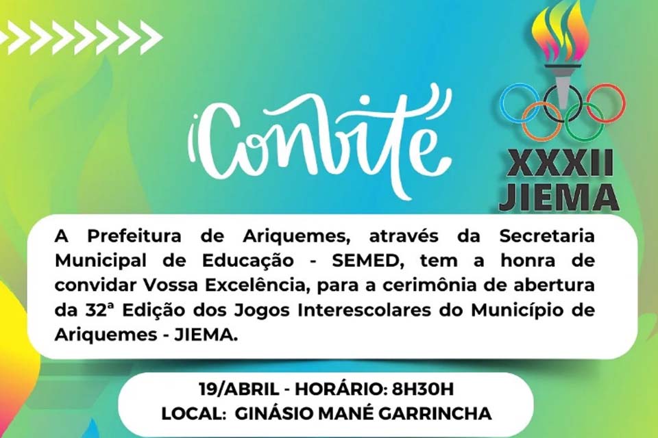  Prefeitura de Ariquemes realiza na próxima sexta-feira (19), a a abertura da 32ª edição dos Jiema