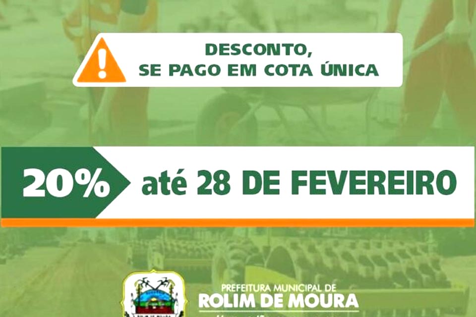 Prazo para pagamento do IPTU com 20% de desconto se encerra na próxima terça-feira (28)