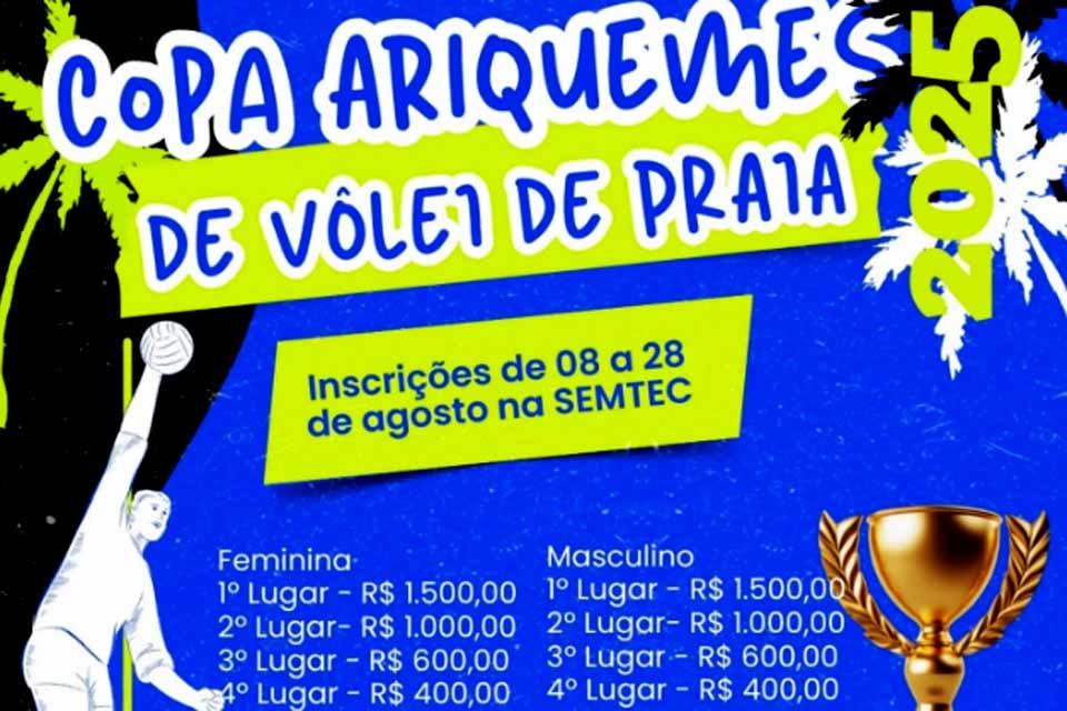 Copa Ariquemes de Vôlei de Praia 2025: Inscrições abertas de 8 a 28 de agosto