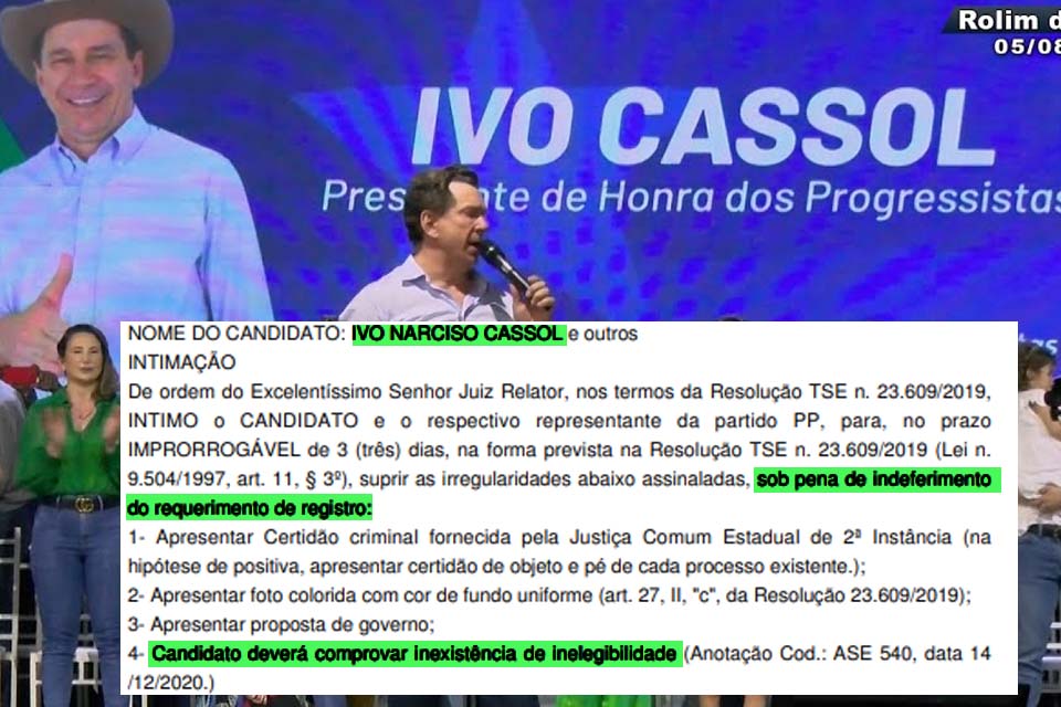 TRE de Rondônia dá 3 dias para Cassol apresentar certidão criminal e comprovar que é elegível; candidatura pode ser indeferida