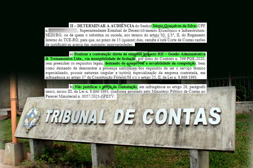 Contratação quase milionária com dispensa de licitação: representante do Governo de Rondônia deve explicações ao TCE