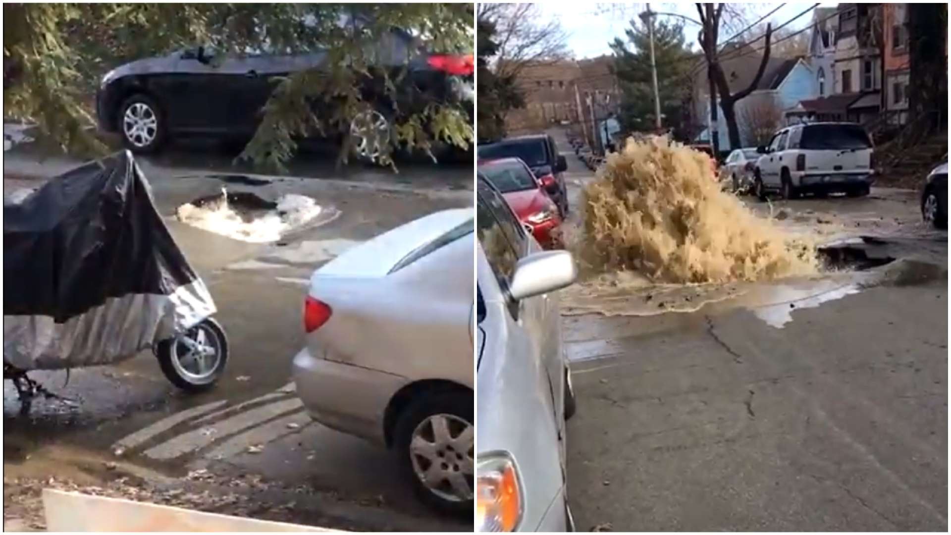 Tubo de água explode e destrói rua nos EUA