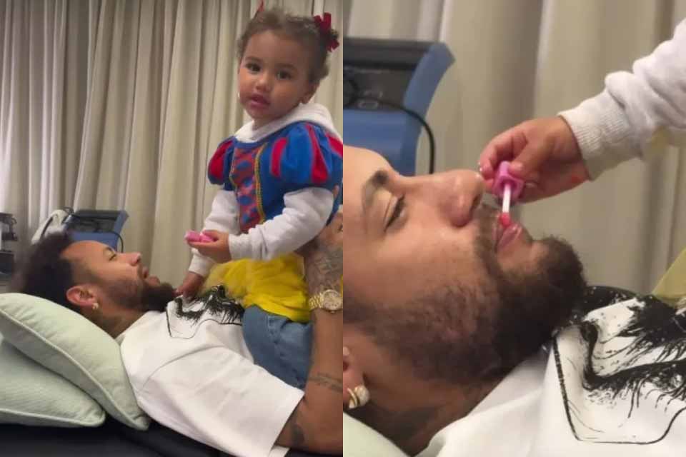 Bruna Biancardi mostra Mavie maquiando Neymar: “Fingindo que é bravo”