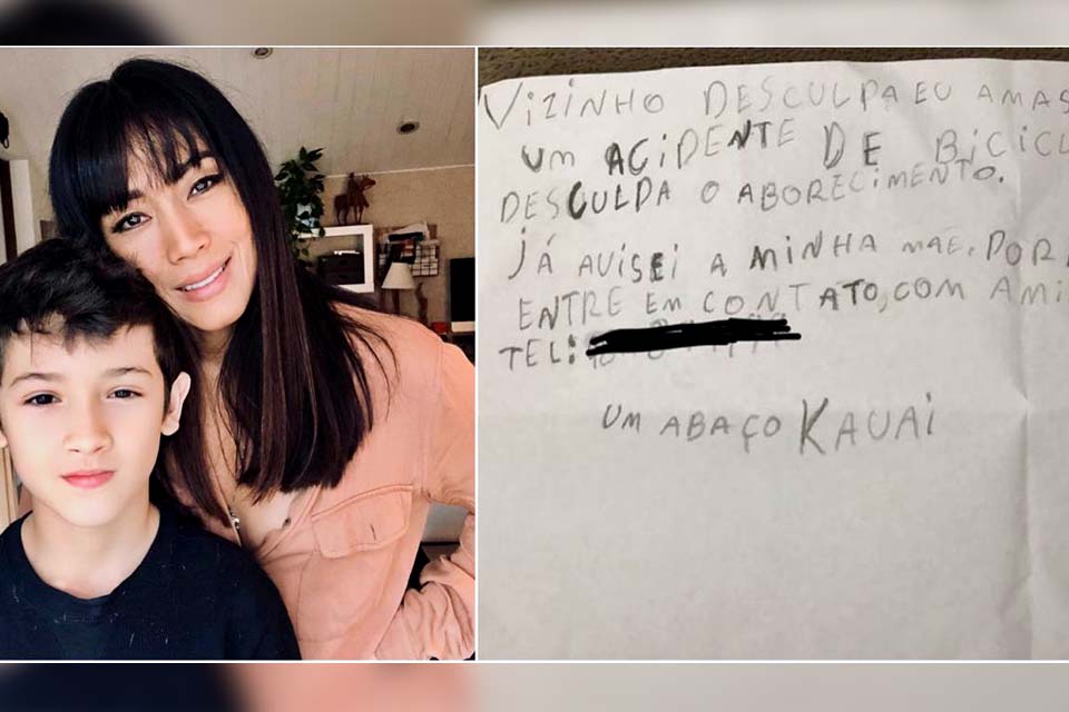 Filho de Dani Suzuki amassa carro de vizinho, deixa bilhete de desculpas e emociona atriz
