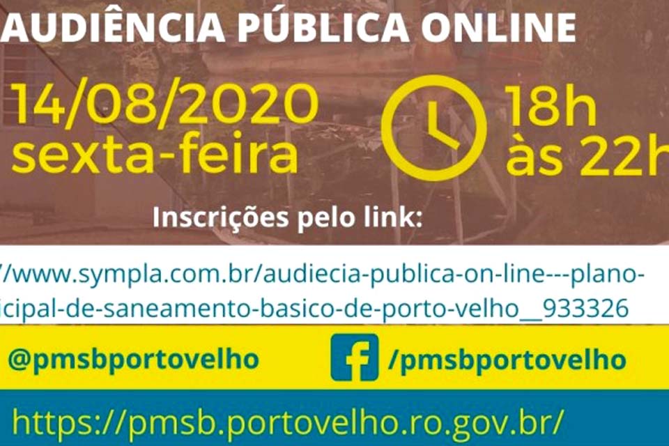 Porto Velho: Plano de Saneamento Básico será debatido no dia 14