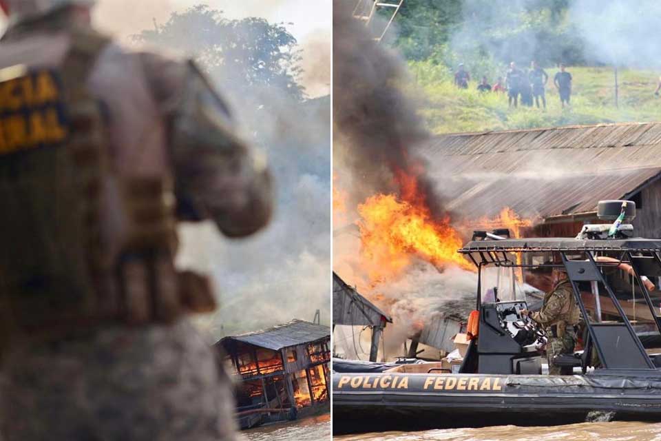 Polícia Federal destrói 138 embarcações em operação contra garimpo ilegal no Rio Madeira