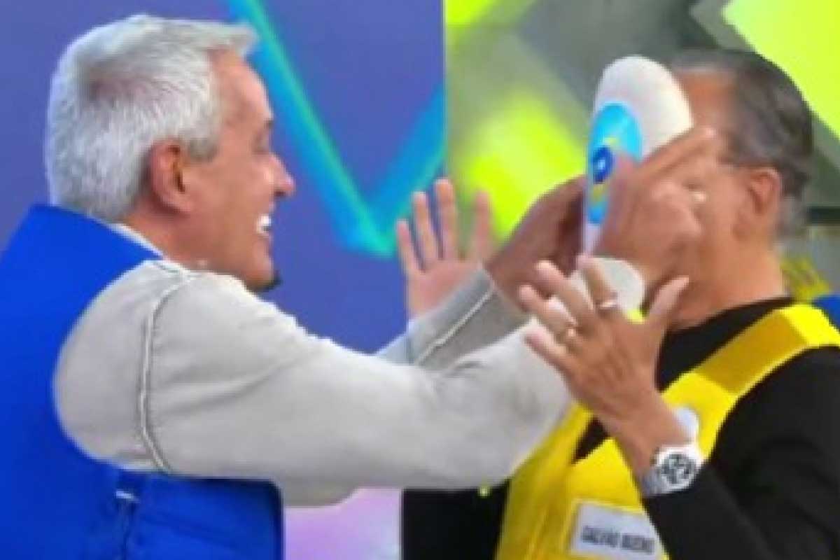 Galvão Bueno leva torta na cara e viraliza em programa do SBT