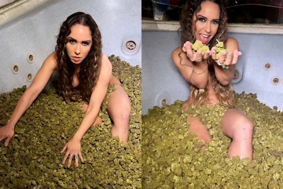 Mulher Melão faz ensaio com 50 kg de maconha: “Mulher Cannabis”