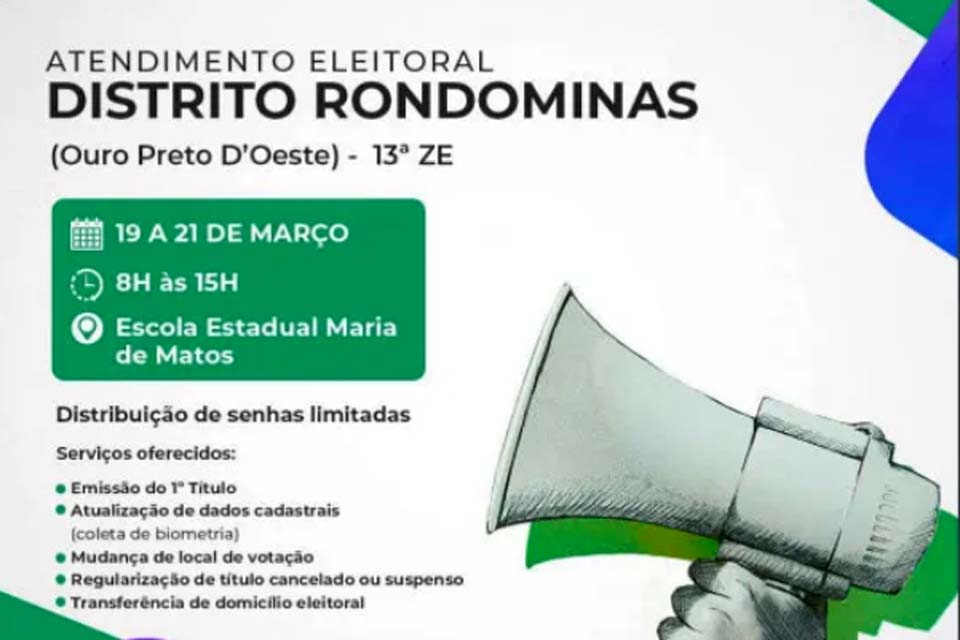 Ouro Preto: atendimento Eleitoral no Distrito de Rondominas será realizado de 19 a 21 de março