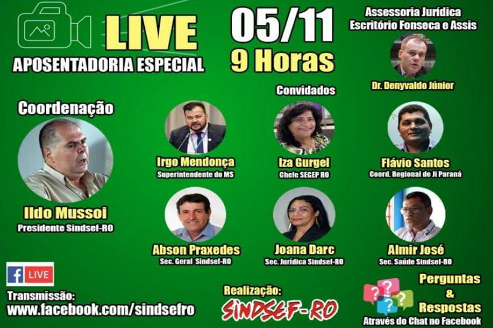Sindsef convida filiados para live especial sobre Aposentadoria Especial nesta quinta-feira, dia 5