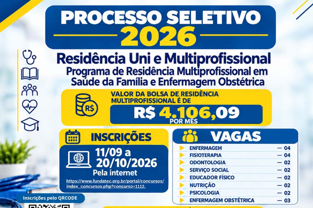 Abertas as inscrições para os Programas de Residência Multiprofissional em Saúde da Família e de Residência em Enfermagem Obstétrica