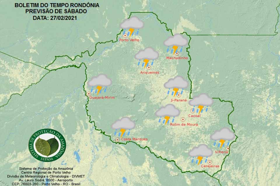 Confira a previsão do tempo para esse sábado (26), em Rondônia