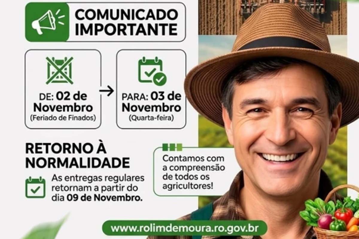Entrega do Programa de Aquisição de Alimentos (PAA) em Rolim de Moura é transferida para o dia 3 de novembro