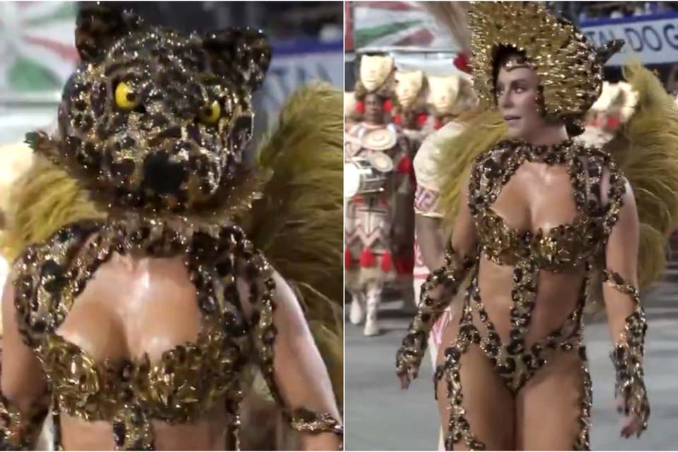 Paolla Oliveira chama atenção no Carnaval do Rio ao 'virar onça' na avenida