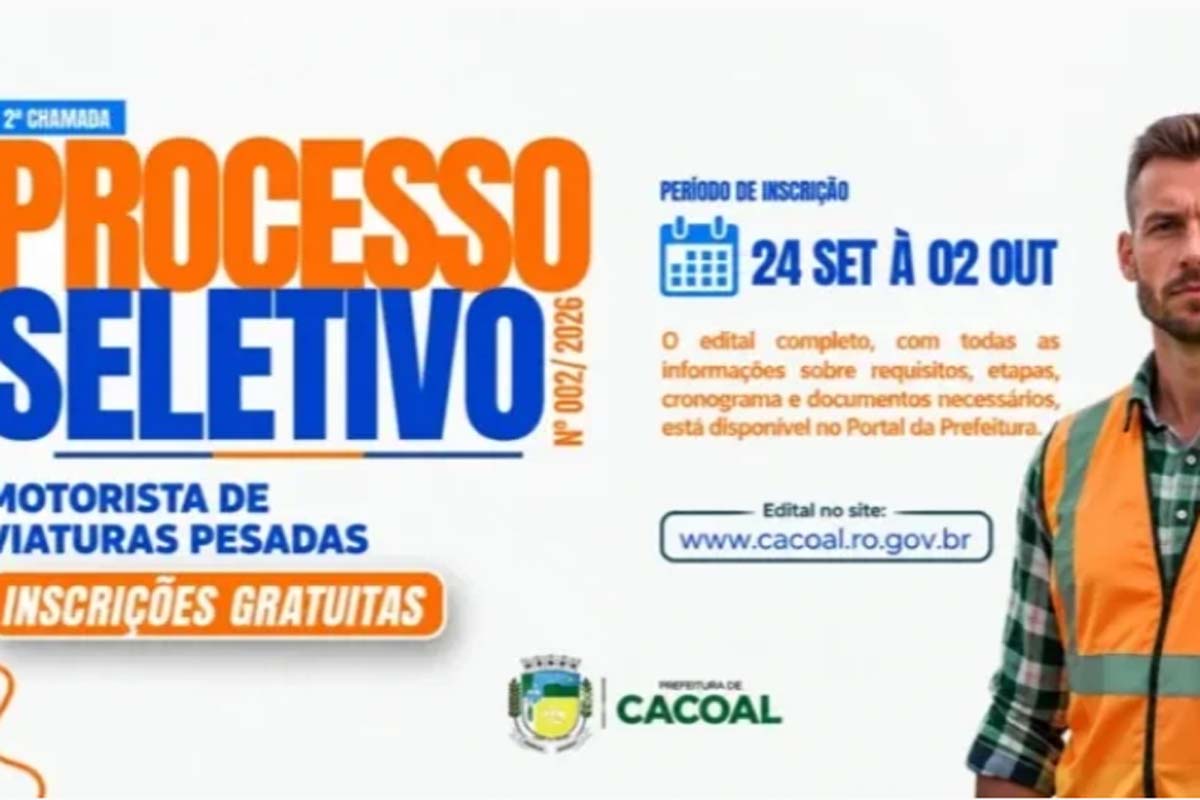 Prefeitura de Cacoal abre teste seletivo para contratação de motoristas de viaturas pesadas