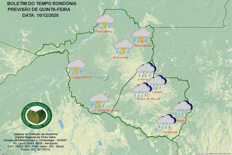 Confira a previsão do tempo para esta quinta-feira em Rondônia