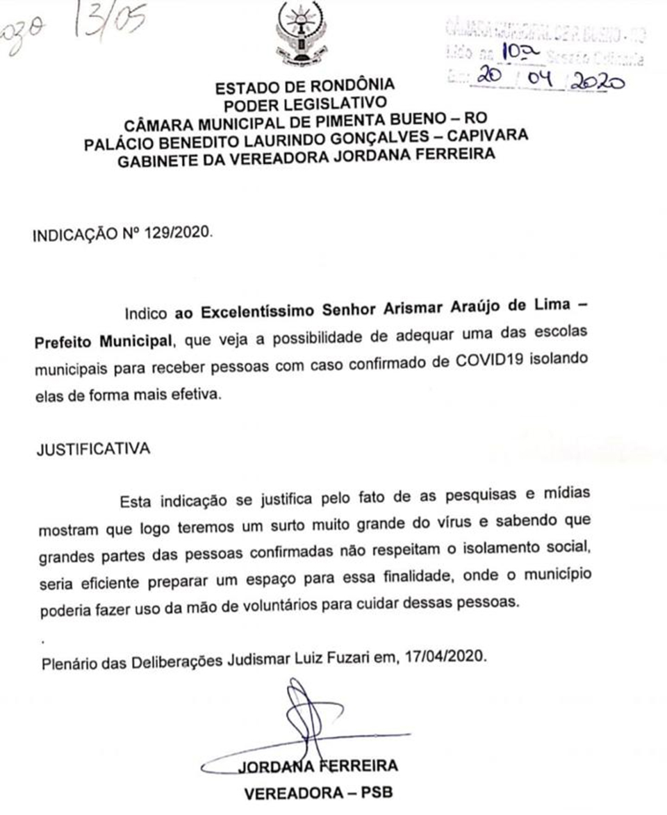 Em Rondônia, vereadora sugere confinamento de pacientes com Coronavírus em escolas