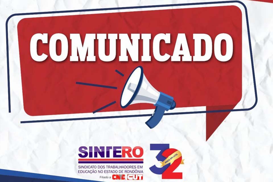 SINTERO comunica aos seus filiados e filiadas que suspenderá os atendimentos presenciais