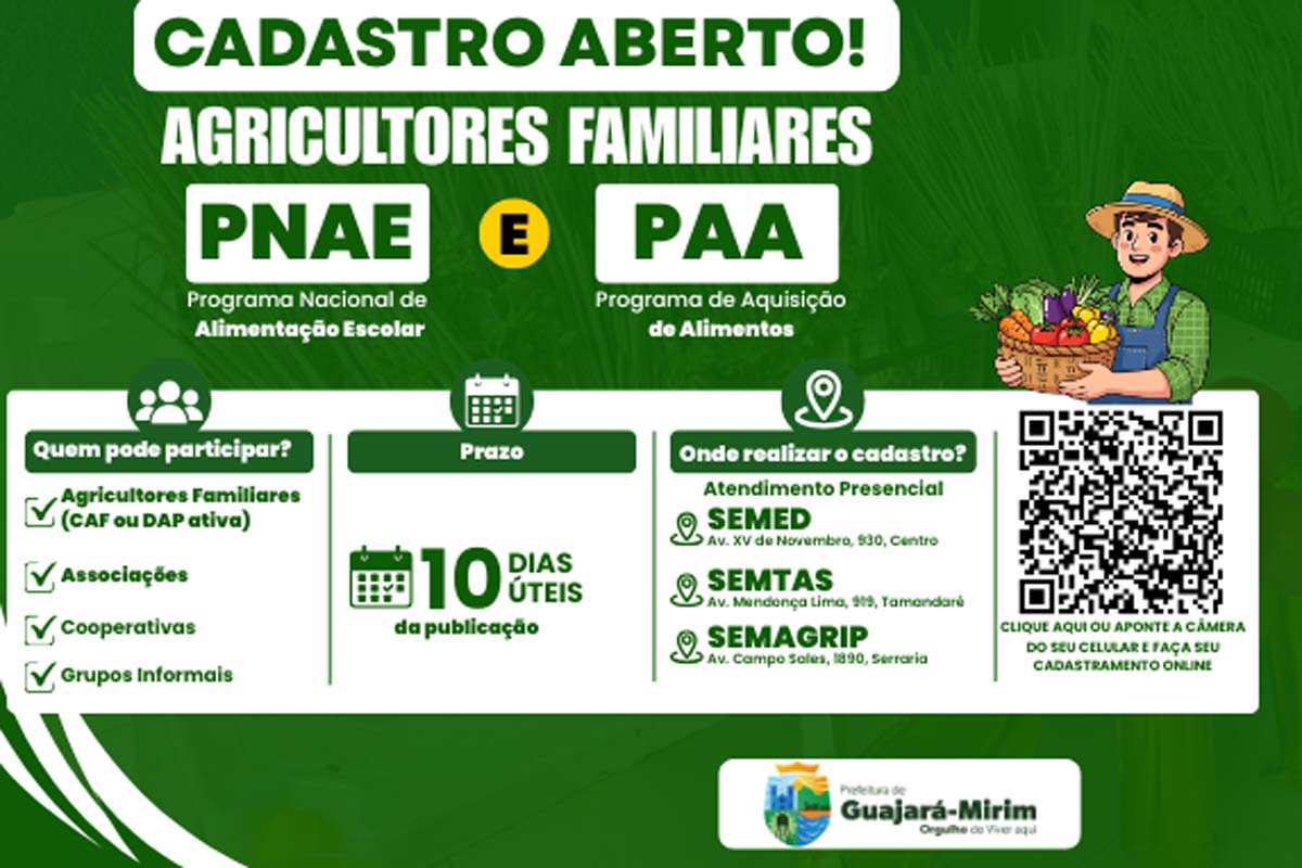 Prefeitura realiza cadastramento prévio de agricultores familiares para programas de aquisição de alimentos