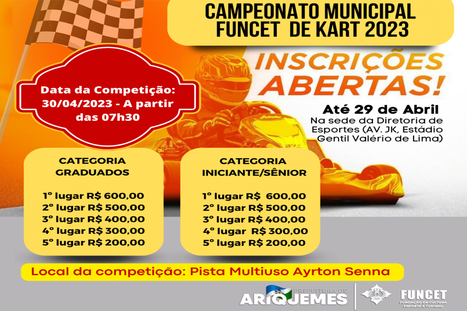 FUNCET abre inscrições para a Campeonato Municipal Funcet de Kart 2023 em Ariquemes