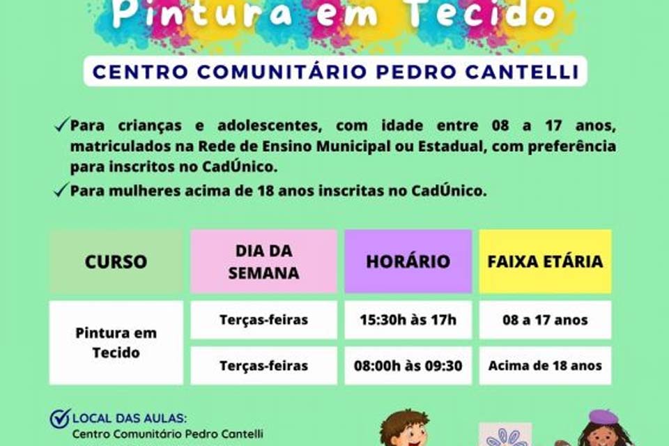 Semast de Pimenta Bueno anuncia abertura para o curso de Pintura em Tecido