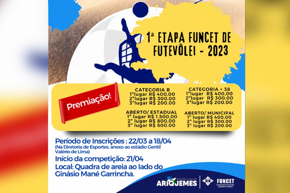 Funcet abre inscrições  para 1ª Etapa do Campeonato de Futevôlei 2023