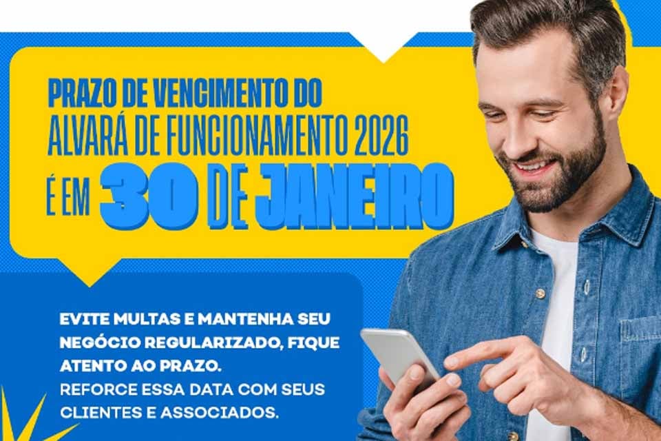Prefeitura informa que prazo para o pagamento do Alvará de Funcionamento 2026 é até o próximo dia 30