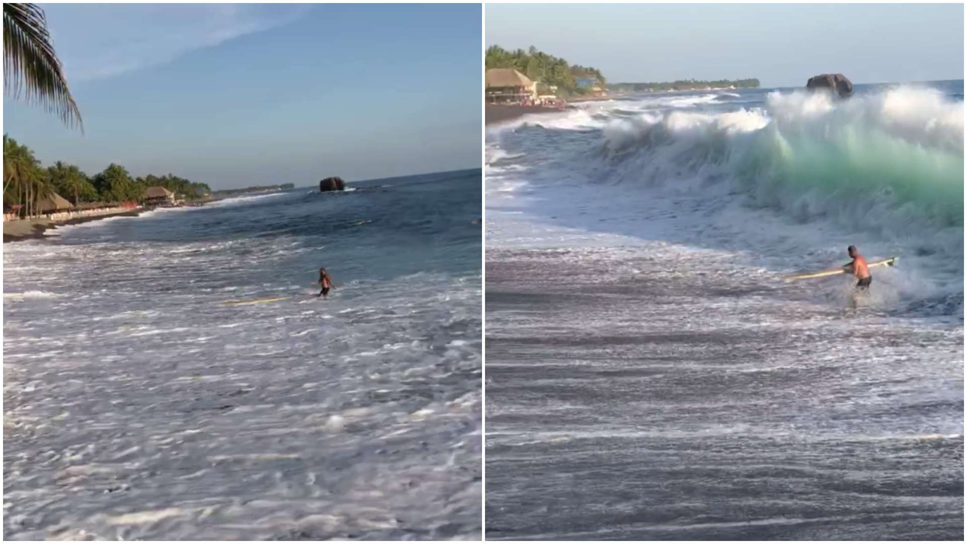 Surfista é 'atropelado' por onda gigante em El Salvador