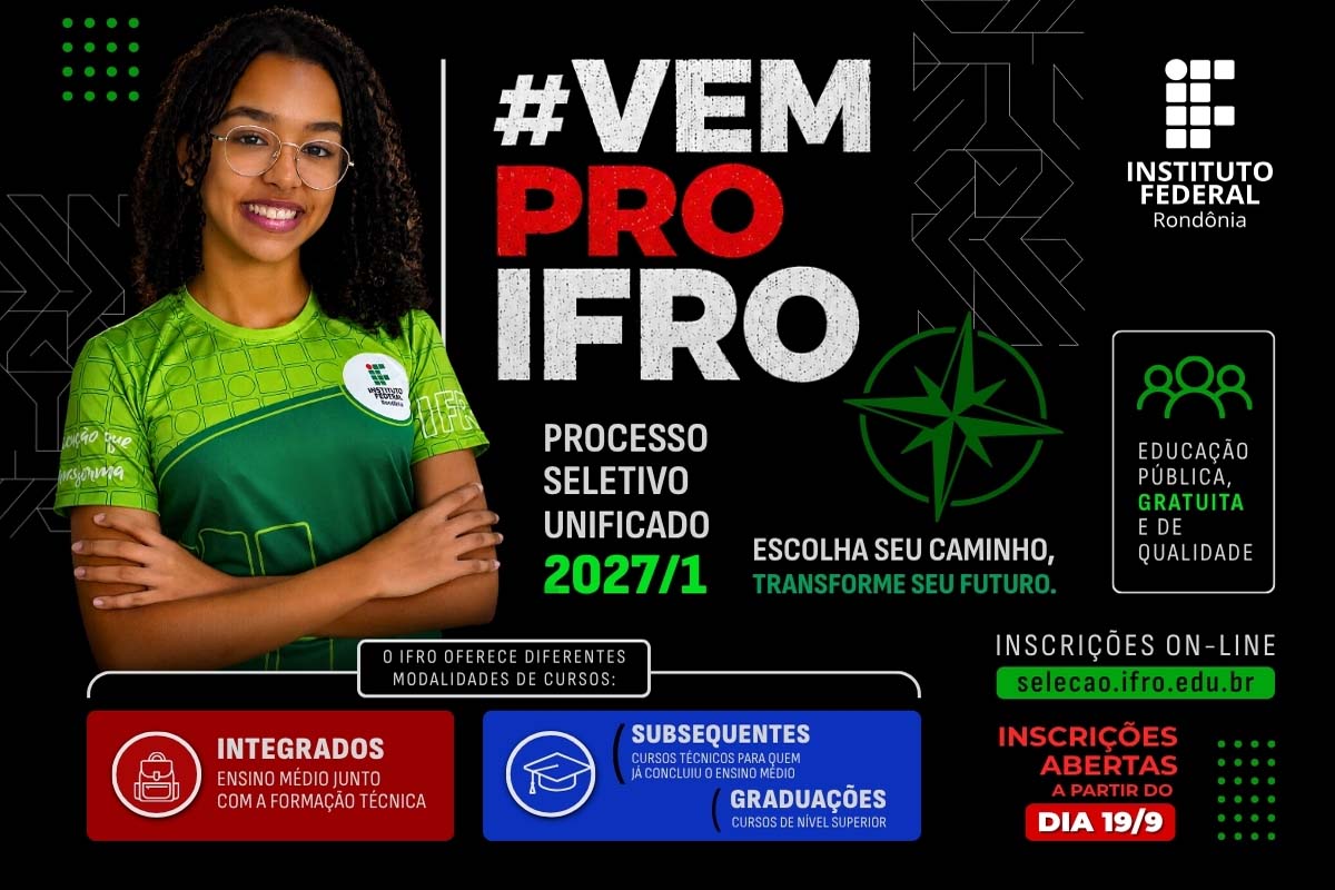 Instituto Federal de Rondônia divulga regras de seleção com 3.806 vagas para ingresso em 2027