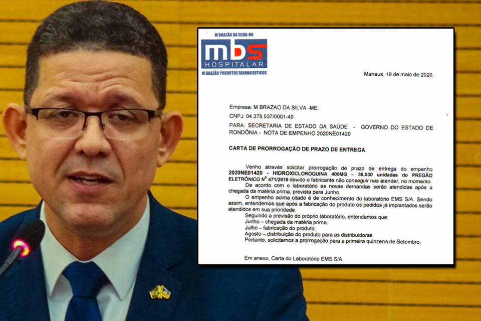 Empresa que deveria entregar mais de 36 mil comprimidos de Cloroquina a Rondônia pede prorrogação de prazo para daqui a dois meses 