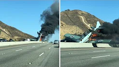 Avião da segunda guerra cai  em rodovia  movimentada 