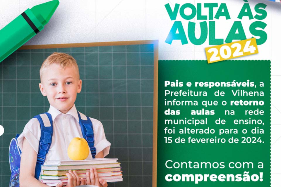 Calendário Escolar: aulas em Vilhena começarão no dia 15 de fevereiro
