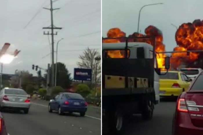Avião cai e explode em avenida movimentada nos EUA