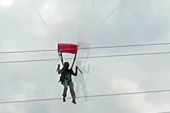 Paraquedista é eletrocutado durante aterrissagem