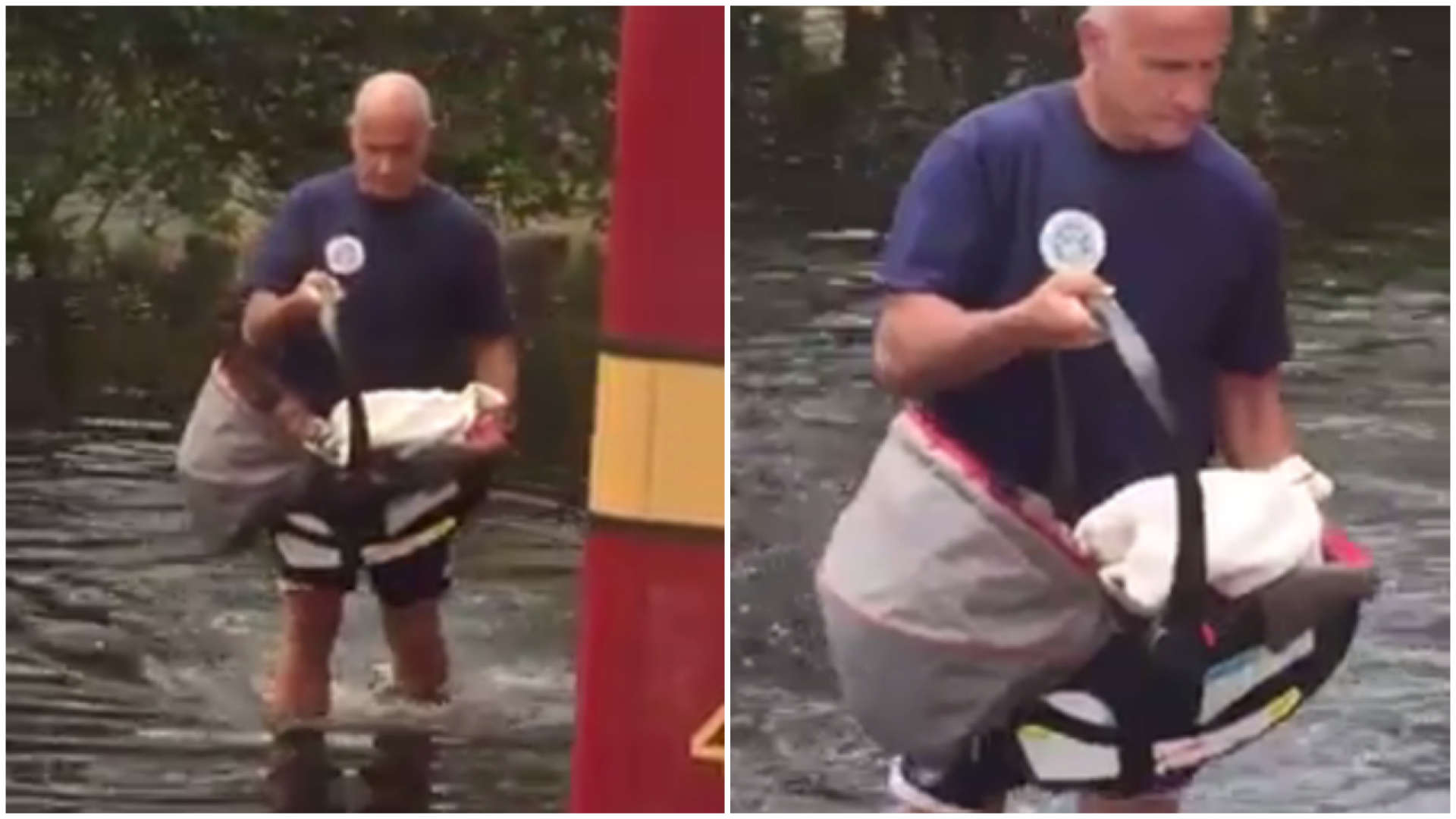 Bebê é resgatado de casa alagada por causa de furacão 