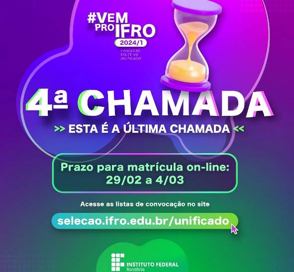 IFRO faz 4ª chamada de alunos aprovados no PSU 2024