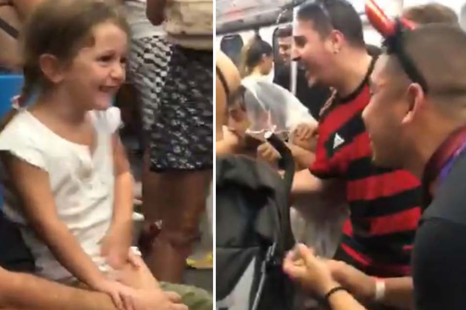 Vídeo de foliões cantando 'Baby Shark' para garotinha no metrô viraliza