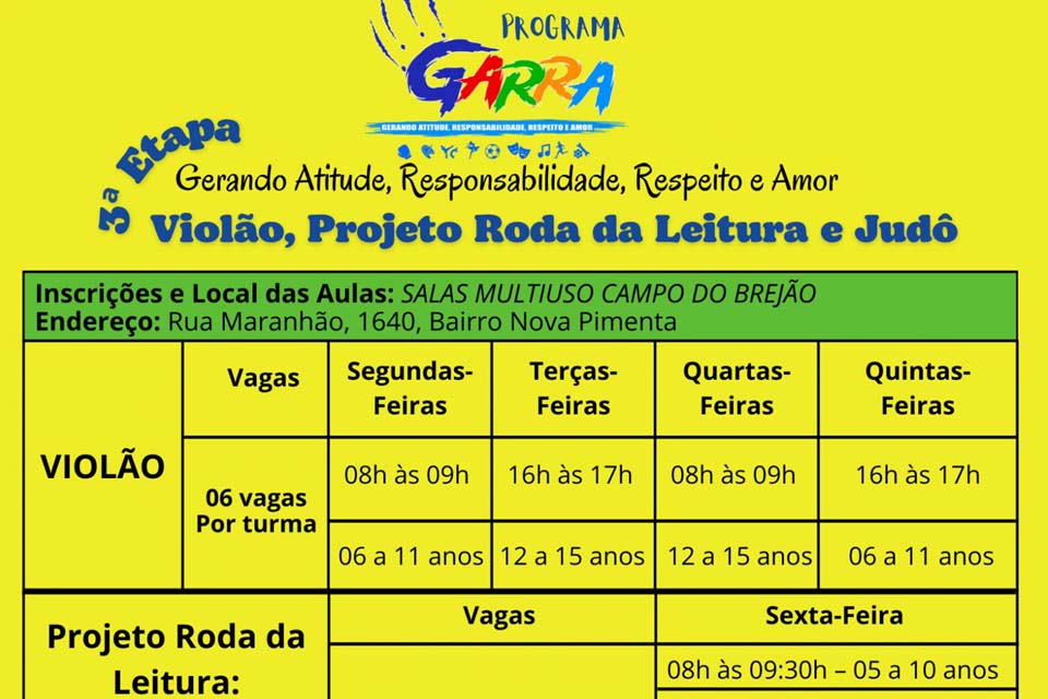 Prefeitura informa sobre inscrições para a 3ª Etapa do programa Garra