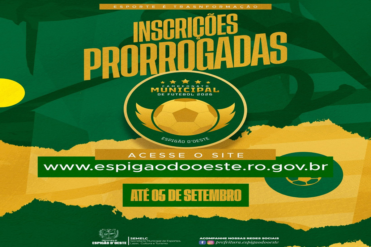 Campeonato Municipal de Futebol 2026 em Espigão tem inscrições prorrogadas até 5 de setembro