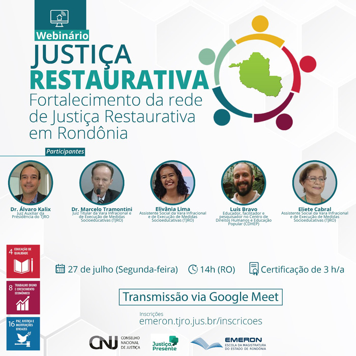 Webinário sobre justiça restaurativa em Rondônia fortalecerá rede