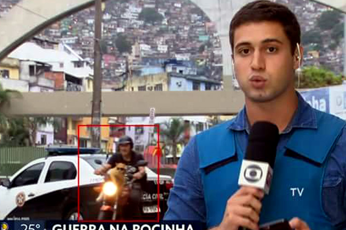 Gato de óculos escuros ‘invade’ reportagem
